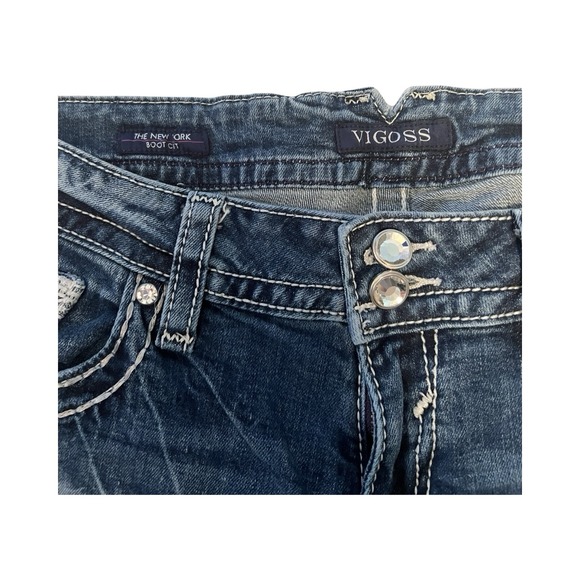 Vigoss Woman's Distressed Cut Off Jean Shorts Size 12 Thick Stitch Western Bling - Picture 2 of 4